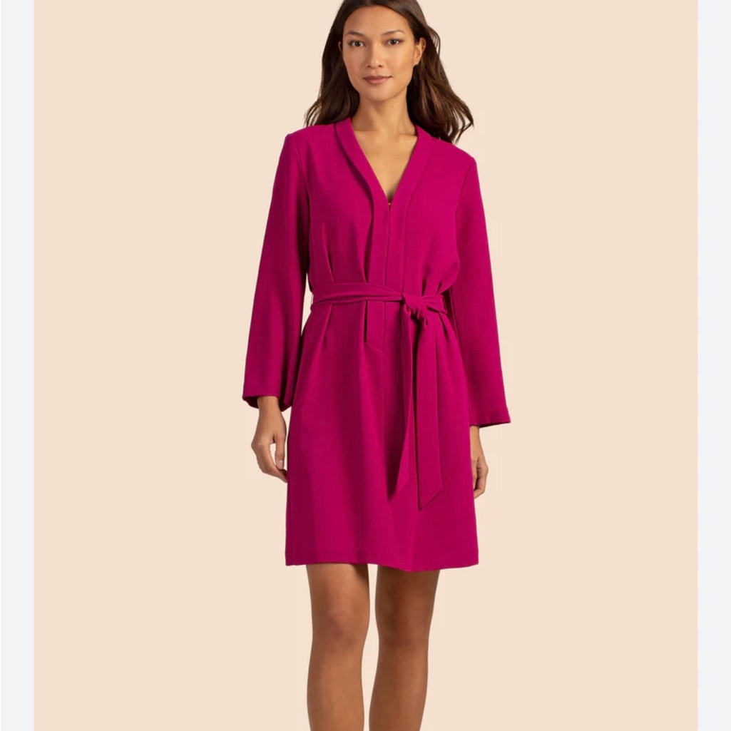 Trina Turk Hot Pink Long Sleeve Dress With Sash Size 10